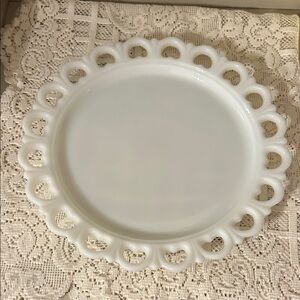 Vintage Anchor Hocking White Milk Glass Old Colony Lace Open Edge Plate 13”